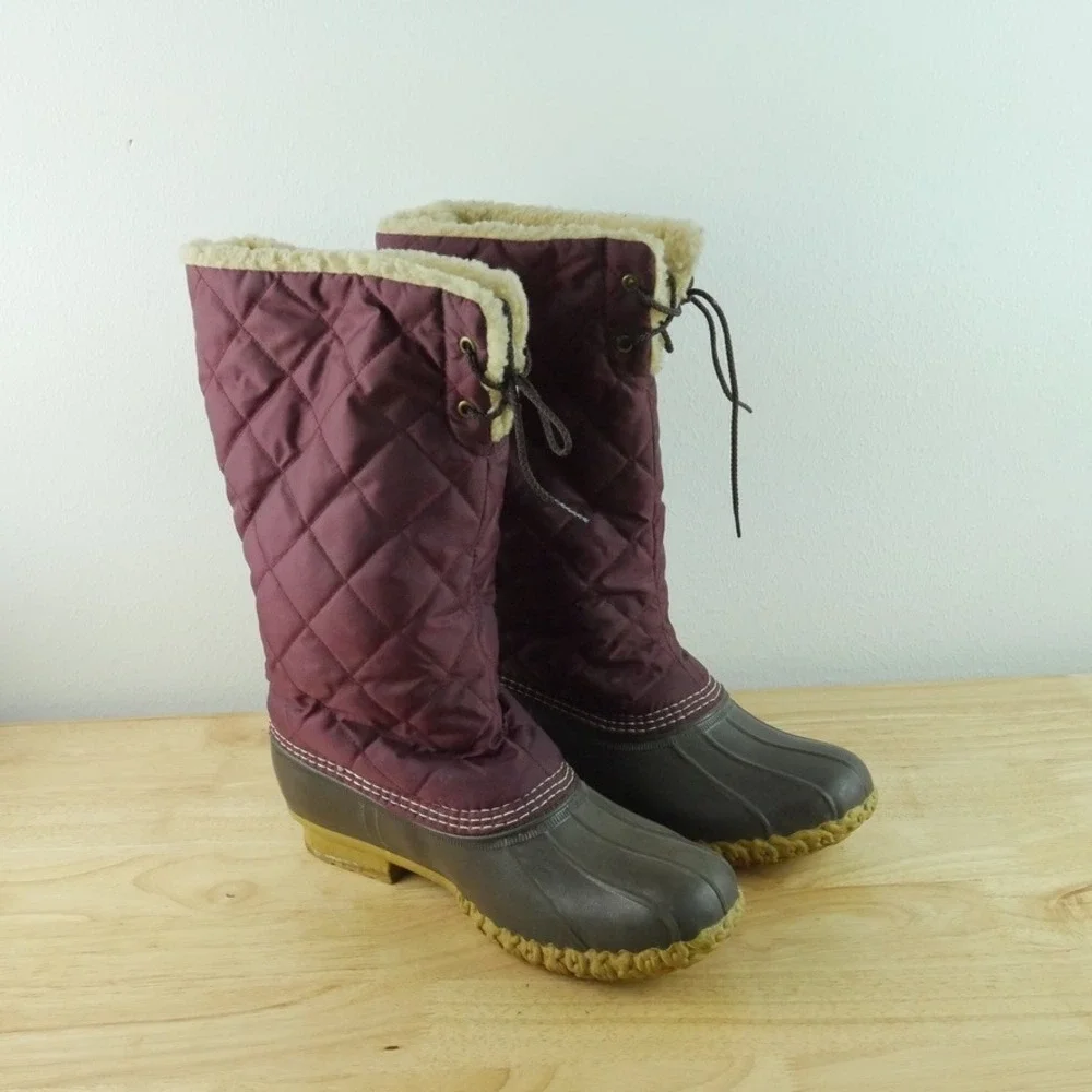 LL Bean Quilted Duck Boots Sherpa Lined Women 10 M USA Vintage Heritage Utility